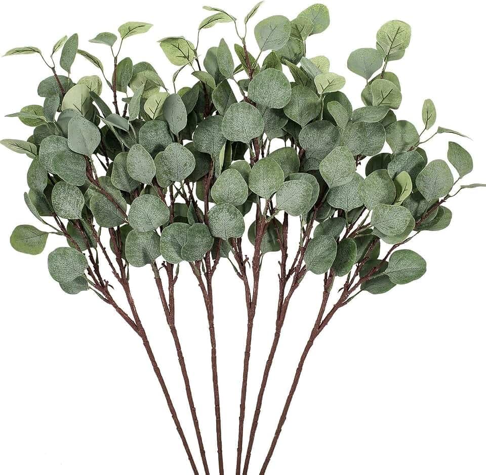 Whaline 6 Stück Künstliche Eukalyptus 60cm Eukalyptus Künstliche Pflanzen Deko künstliche Eukalyptusblättersprays für Party Hochzeit Garten Haus Büro Außen- und Innendekoration (graugrün)
