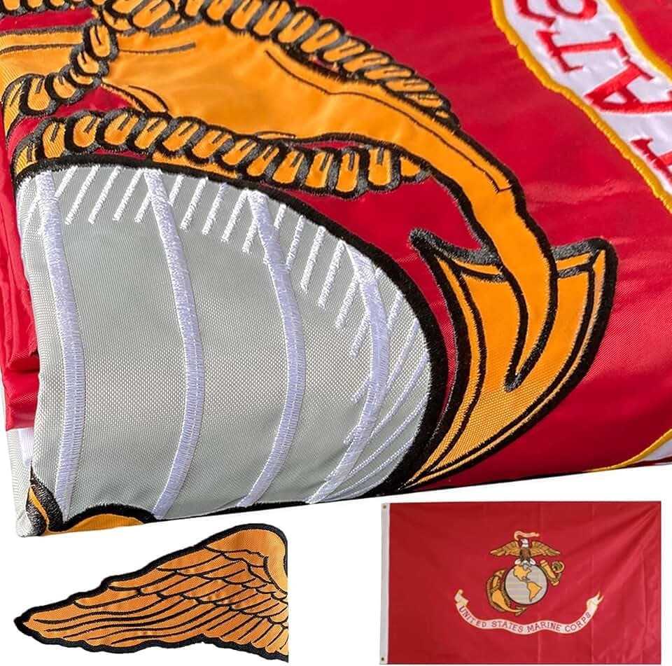Embroidered Double Sided Marine Corps Flag 3x5 Outdoor-3Ply Heavy Duty 300D Nylon 4 Rows Sewn- All Weather United States Official Marine Corps Flag Banner for Indoor with 2 Brass Grommets