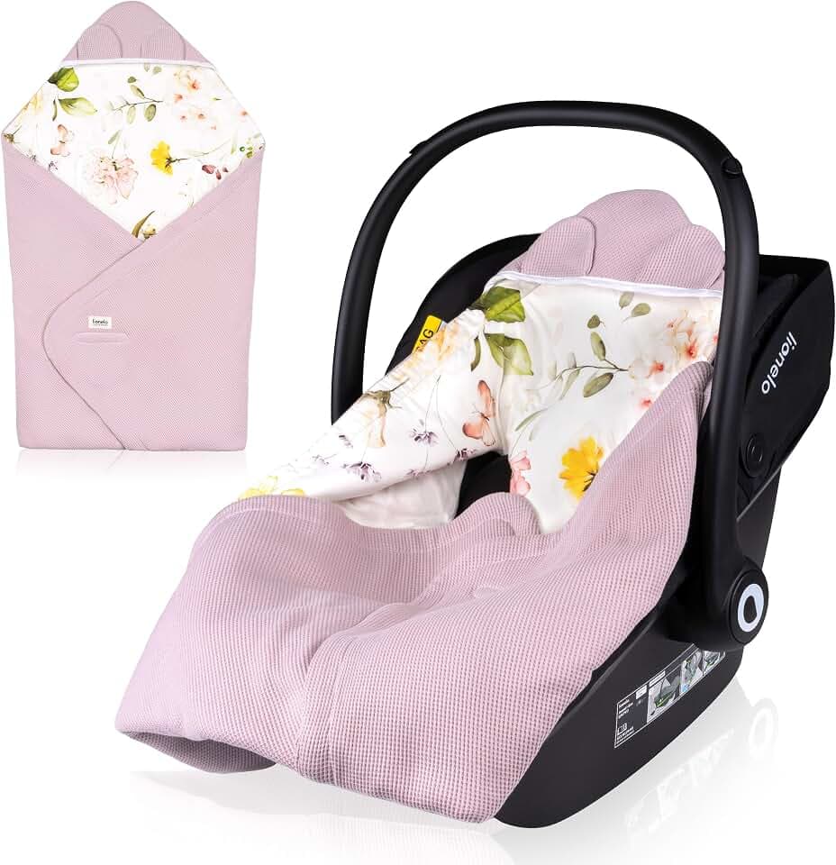 Lionelo TRAVEL Swaddle Blanket Warmes Babytuch für Kindersitz, Tragetasche, Kinderwagen, Ganzjährig, Weiche Babydecke 90x90 cm, Klettverschluss, 100% Baumwolle