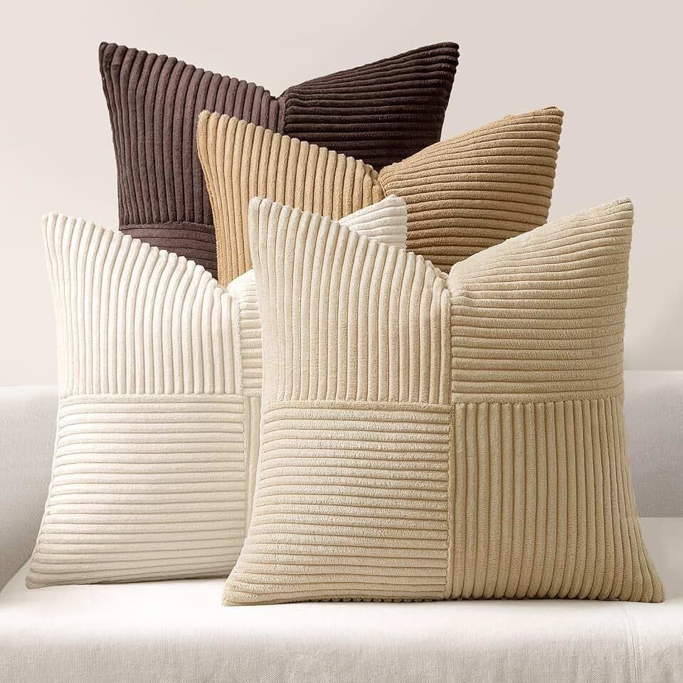 MIULEE Kissenbezug 45x45 Kordsamt Sofakissen Patchwork Kaffee Serie 4er Set