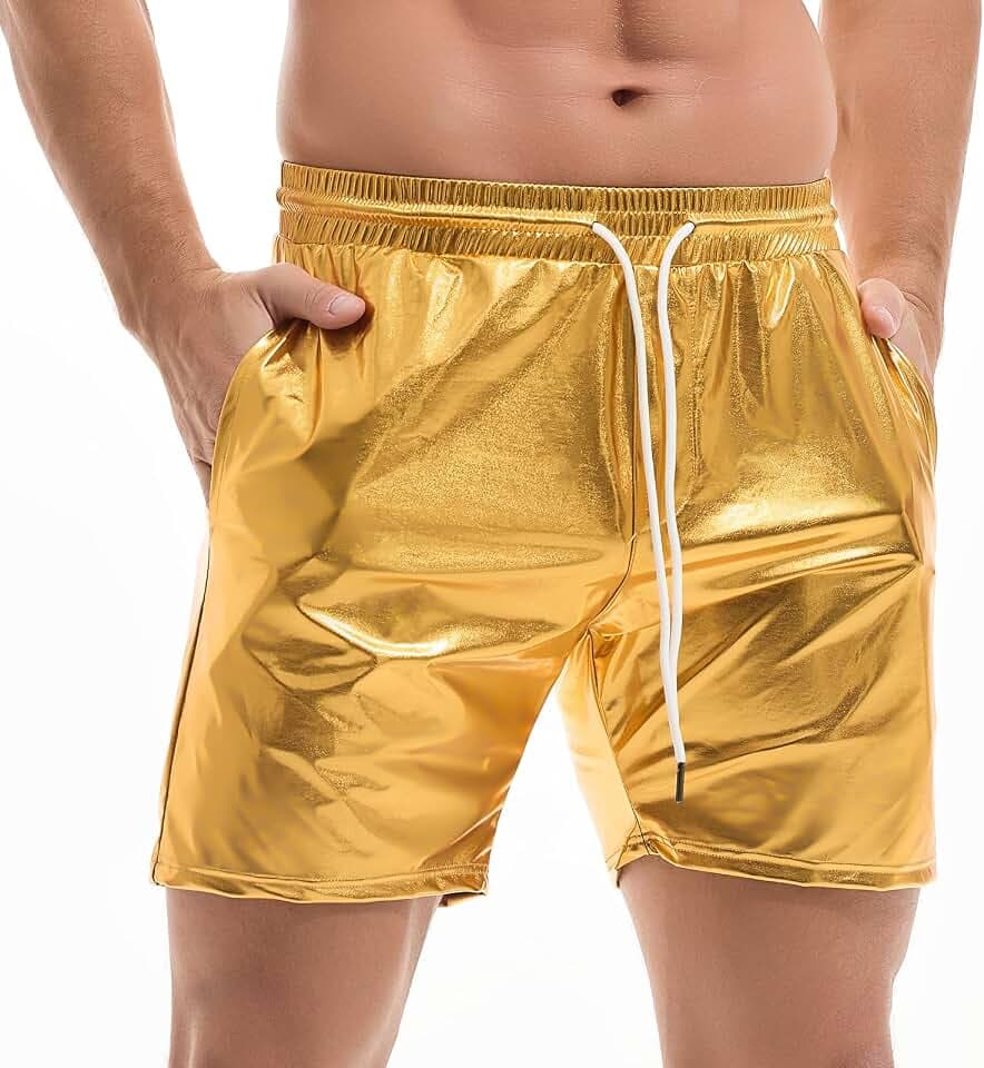 Amy Coulee Herren Metallic-Shorts, 12,7 cm, Rave, Hotpants, glänzend, glitzernd, Shorts mit Taschen