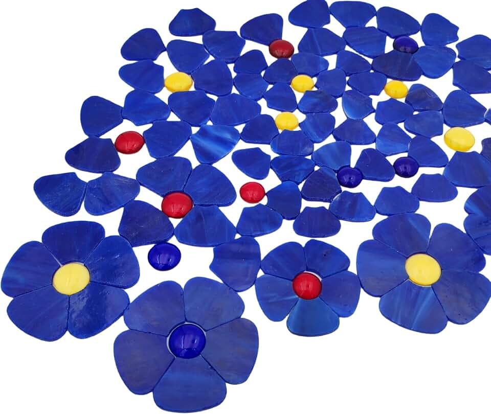 Glasblumen-Mosaikfliesen, 2 Größen, Blütenblatt, Buntglas-Mosaikstücke für DIY-Blumenhandwerk, Heimdekoration, Innen- und Außendekoration, mit Aufbewahrungsbox, Dunkelblau, 20 Stück