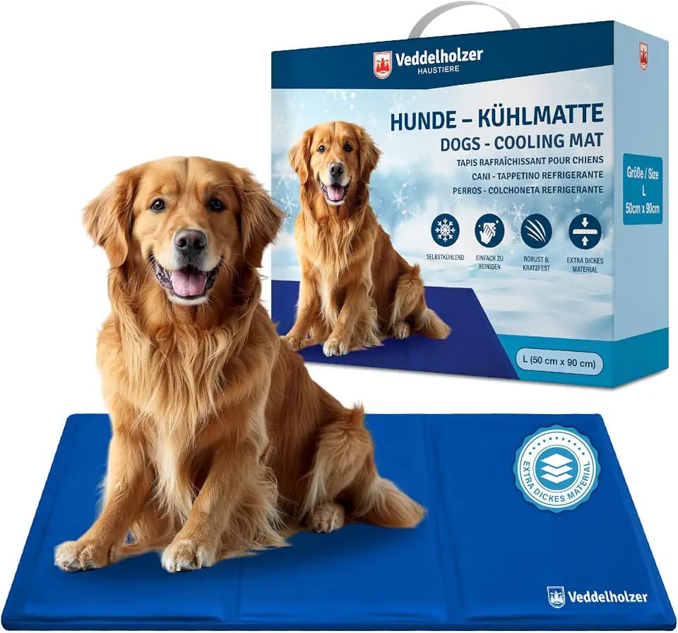 Veddelholzer Kühlmatte (L) für Hunde extra Dick und selbstkühlend ohne Strom Perfekt für Sommer & Reisen Für kleine, mittlere & große Hunde Kühlmatte Hund Faltbar & leicht zu reinigen