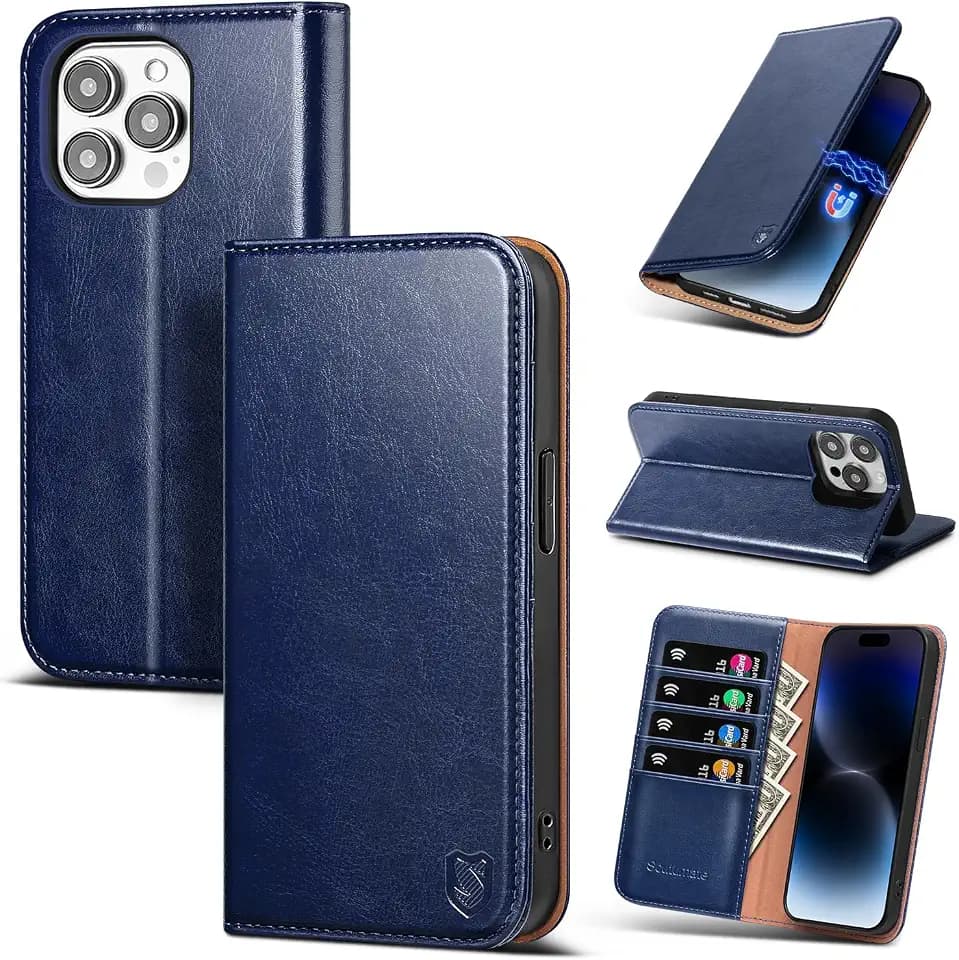 for iPhone 15 Pro Wallet Case with Card Holder,Blue