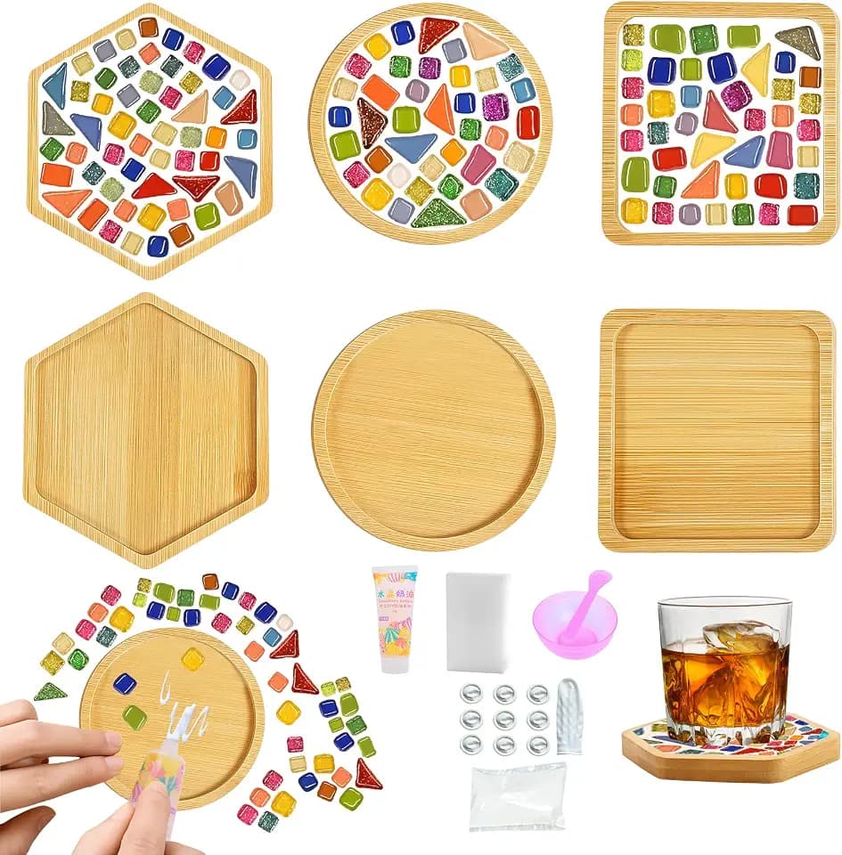 Kuvarix Mosaik Bastelset Kinder, 3 Stück Mosaik Untersetzer DIY Bastelset, Mosaiksteine Untersetzer Set, Geschenke für Erwachsene Kreatives Basteln Geburtstagsgeschenk