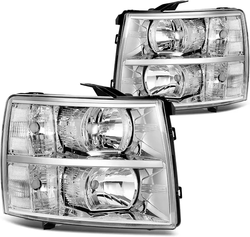 DWVO Headlight Assembly Compatible with 2007-2013 Chevy Silverado Chrome