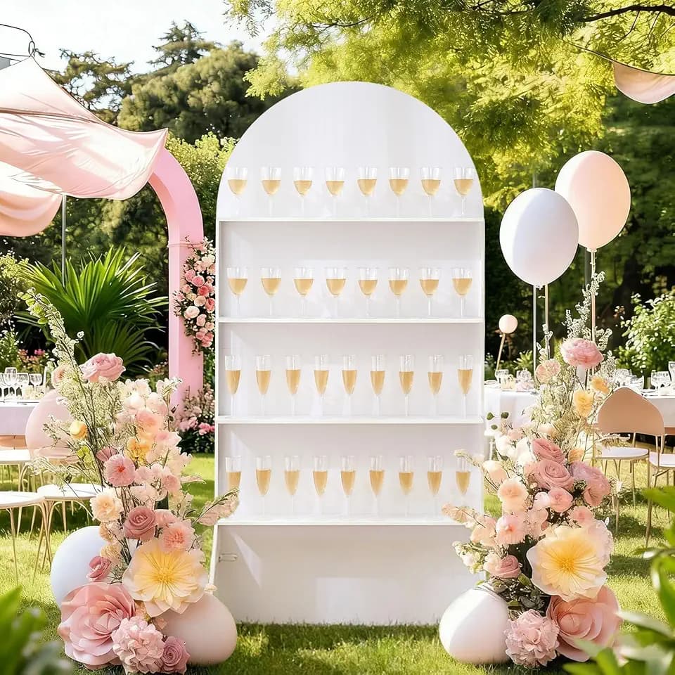 5.9 ft 4-Tier Champagne Wall, White Wedding Arch Backdrop Stand