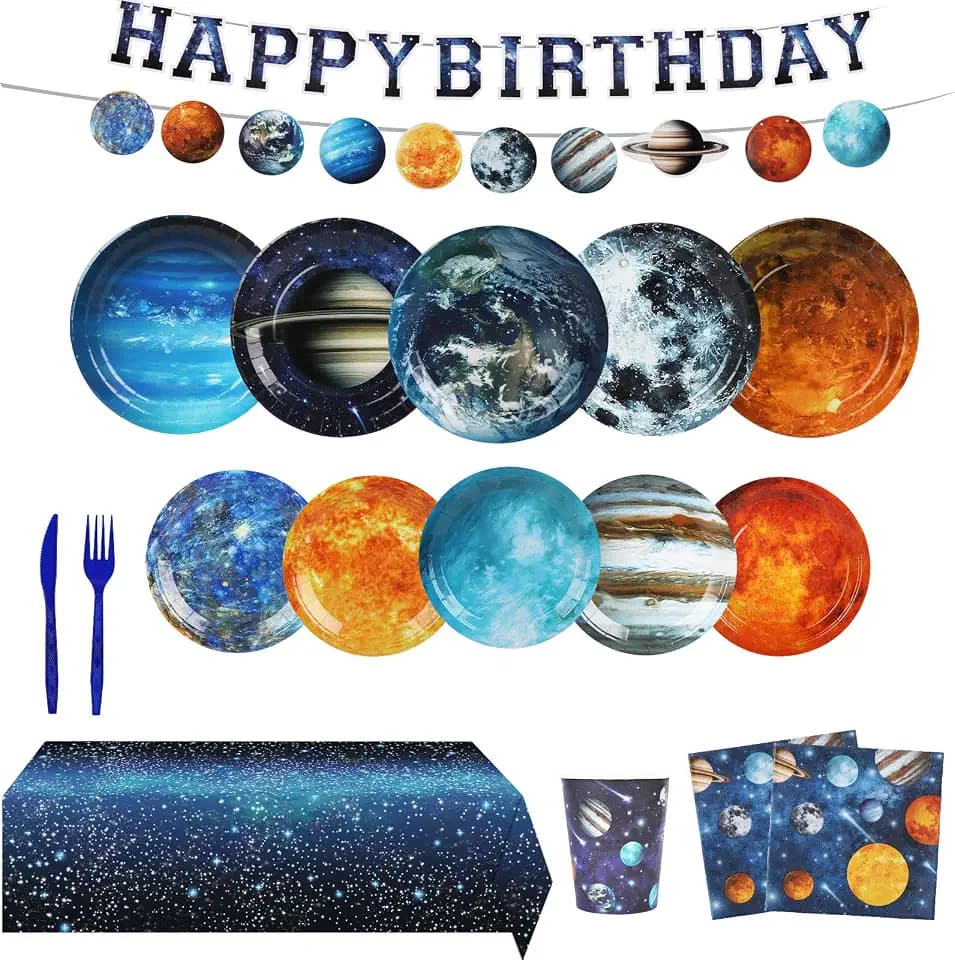 182pcs Space Theme Birthday Party Decorations,Serve 30