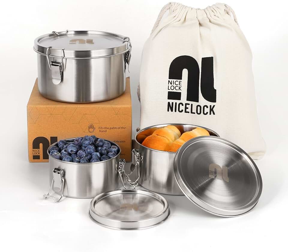 nicelock Brotdose Mit Trennung (3 Stück) Erwachsenen Lebensmittelbehälter Kinder Lunchbox Edelstahl Geeignet für Snacks Obst, Müsli, Suppen und Hauptmahlzeiten etc.