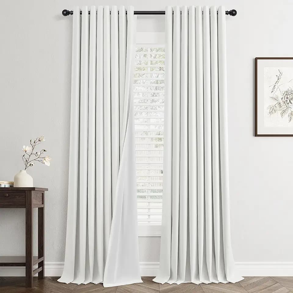 Jowels Ivory Linen Grommet Blackout Curtains 120 Inches Long for Bedroom