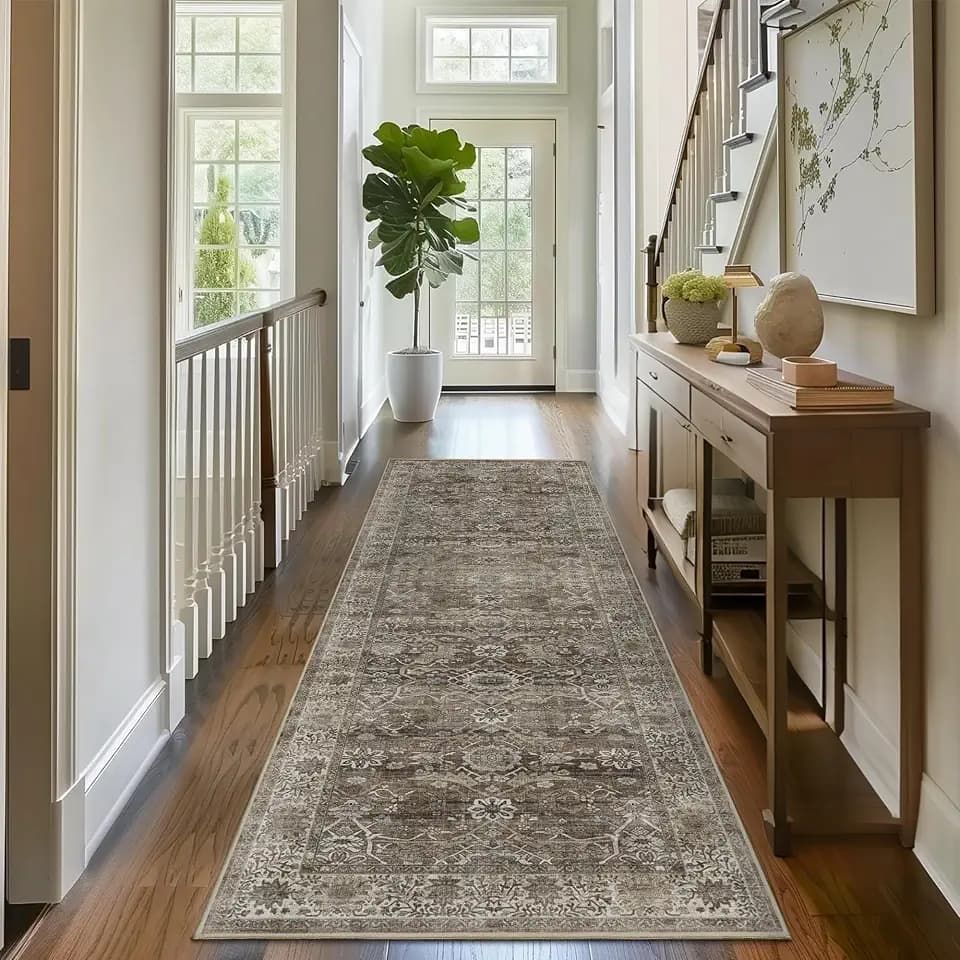 Zeeinx 2x8 Runner Rug Grey Brown Vintage Washable Runner Rugs for Hallway