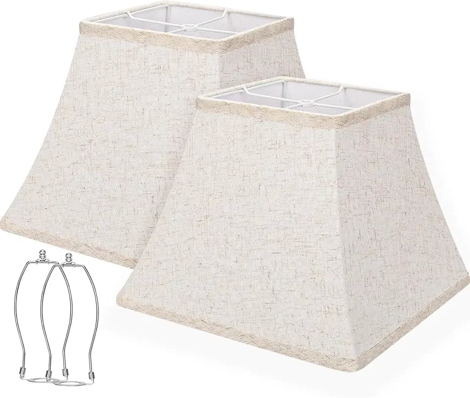 Square Bell Lamp Shades Set of 2, 7.5" x 13" x 10" Medium Beige Shade