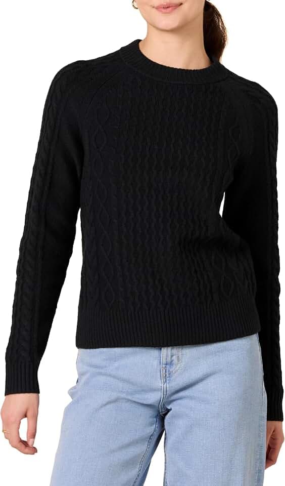 Amazon Essentials Women's Long Sleeve Cable Knit Crewneck Sweater, Ribbed
