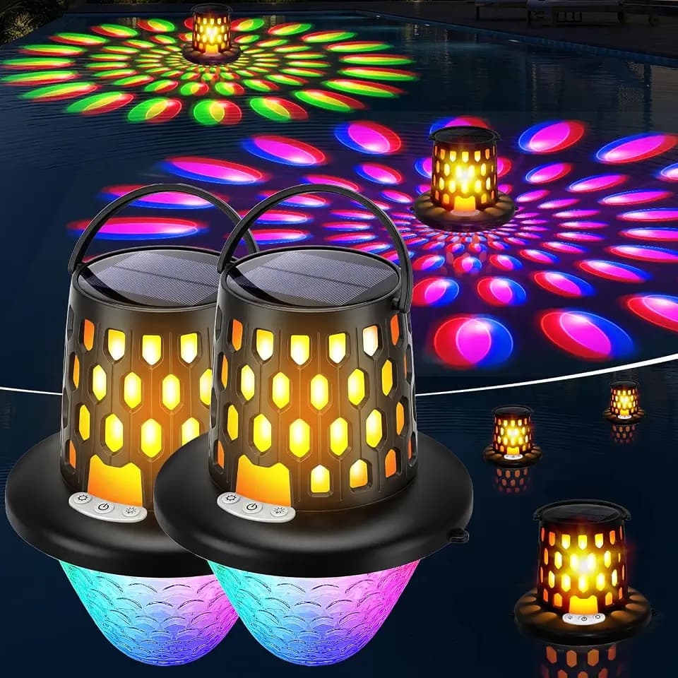 2PK Solar Pool Lights, Flame Pool Lights that Float w/10 Underwater Modes