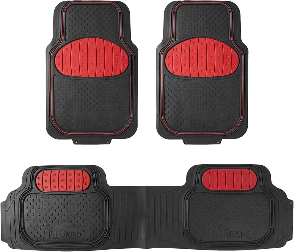 FH Group Car Floor Mats - Heavy-Duty Rubber Floor Mats for Cars, Universal Fit Full Set, Trimmable Automotive Floor Mats, Climaproof Floor Mats for Most Sedan, SUV, Truck Floor Mats Red