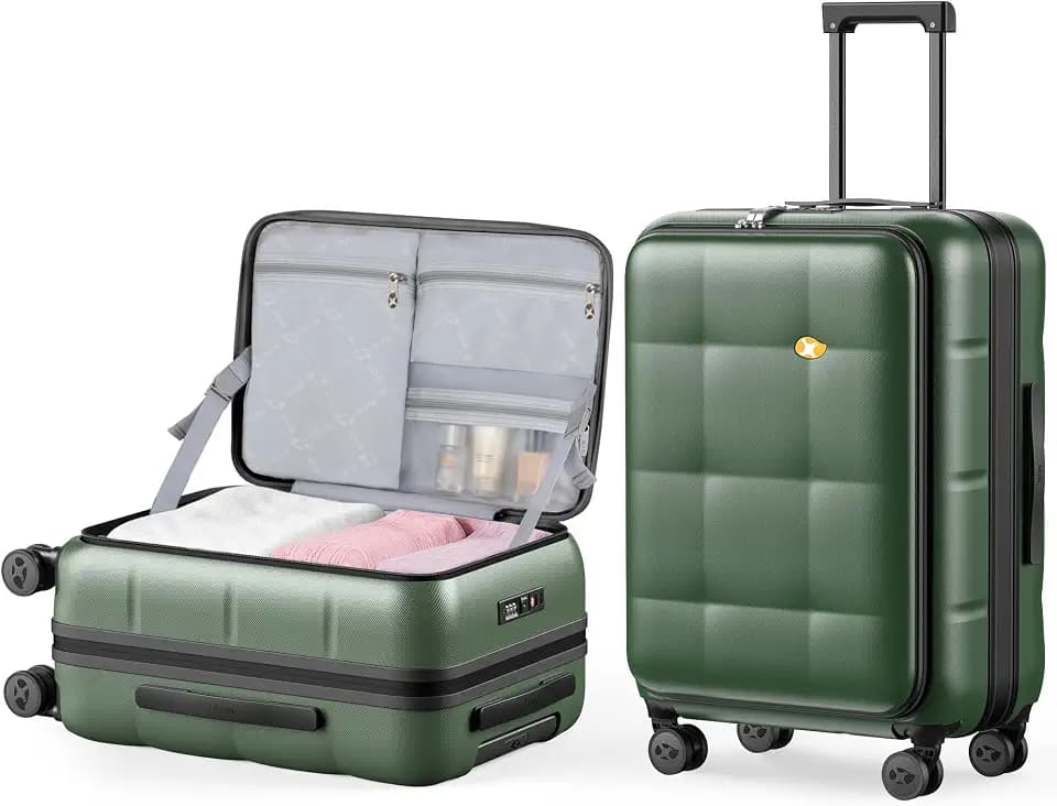 MGB 24 Inch Expandable Checked Luggage Hard Shell Suitcase (Dark Green)