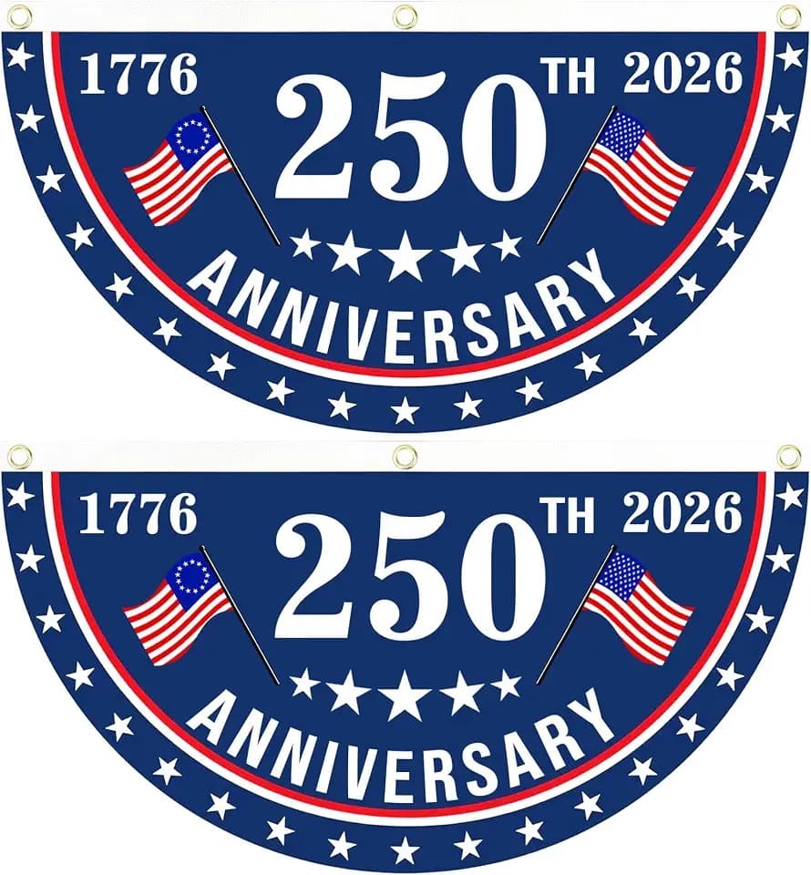 2PCS USA Anniversary 250th Flag, 1.5X3 FT Anniversary Fan Flags, Yard Signs Hanging Decor for Outdoor, Front Door, Porch, Welcome Backdrop with Brass Grommets (Style 1)