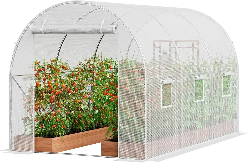 VEVOR Walk-in Tunnel Greenhouse, 9.6x6.4x6.2 ft Hoop House Greenhouse Tunnel, Plant Hot House with Galvanized Steel Frame, White PE Cover, Roll-up Zipper Door and 6 Windows for Outdoor