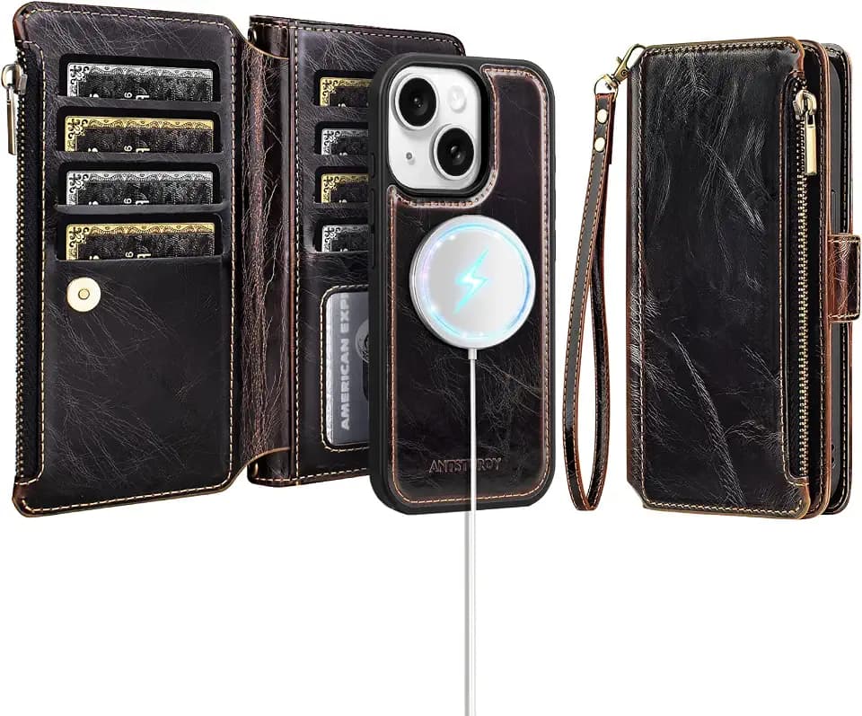 Antsturdy Compatible with MagSafe iPhone 15 Wallet Case,Coffee