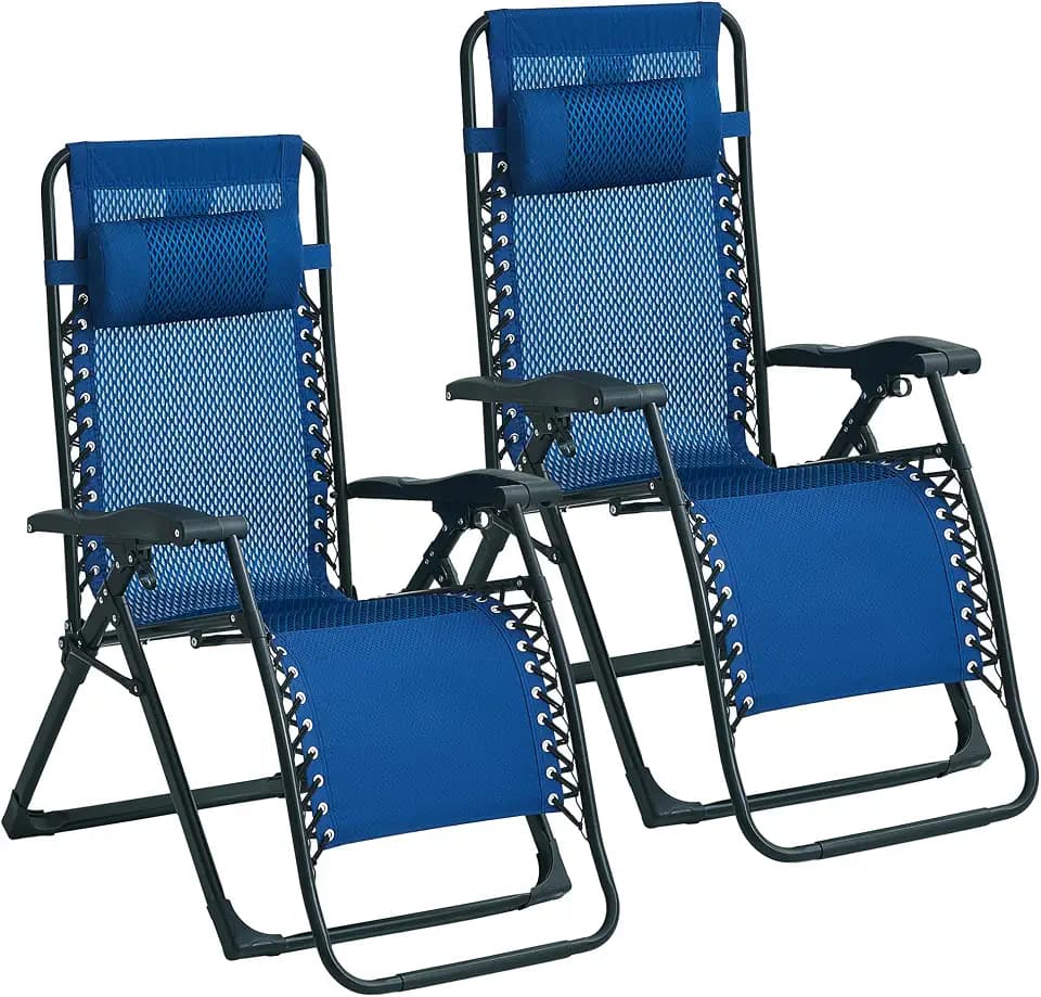 2 Pack Zero Gravity Chairs, Adjustable Folding Patio Anti Gravity Recliner Outdoor Lounger with Headrest for Beach Camping, 400lbs Weight Capacity