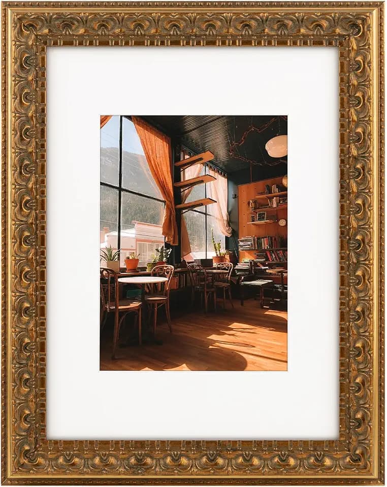 Golden State Art 9x12 Bronze Color Photo Frame White Mat for 6x8 Real Glass