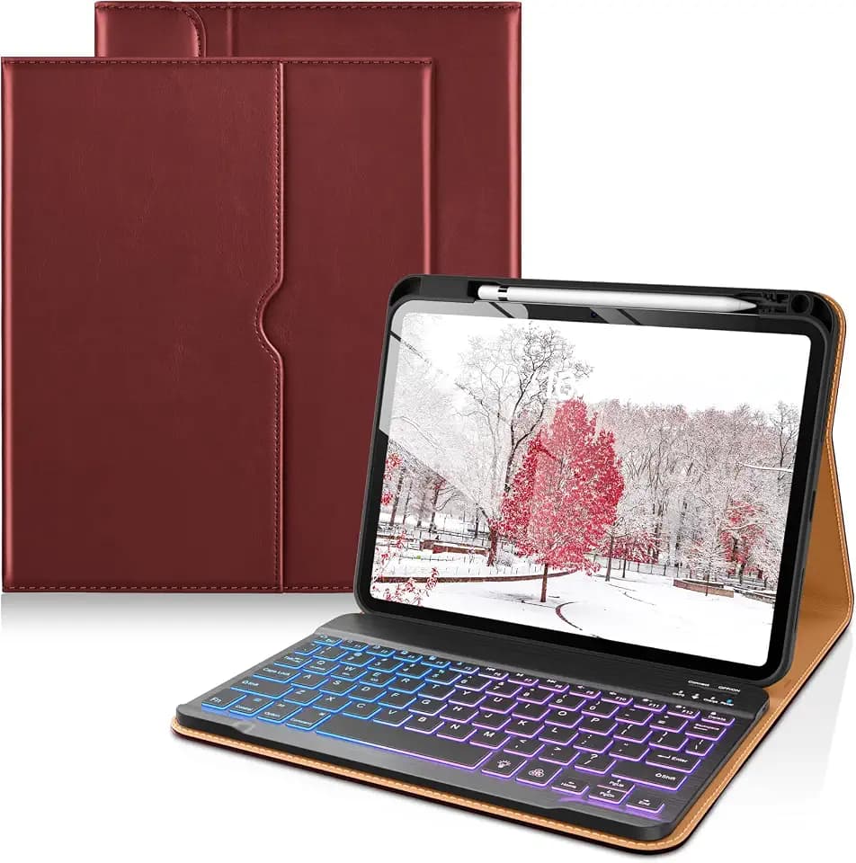 DTTO for iPad (A16) 11th / 10th Gen Case with Keyboard, Burgundy Red