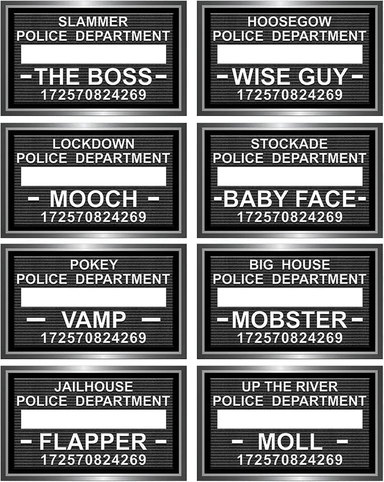 Beistle Speakeasy Mug Shot Photo Fun Signs – 24 Pack, Roaring 20s Prohibition Party Decorations, Vintage Gangster and Flapper Photo Booth Paper Props Sign for Jazz Age Theme Celebrations, 6½” x 10½”