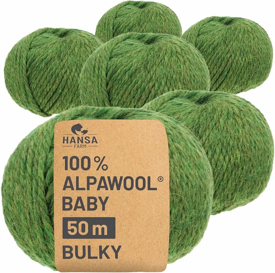 HANSA-FARM | 100% Baby Alpakawolle in 50+ Farben (kratzfrei) - 300g Set (6 x 50g) - weiche Alpaka Wolle zum Stricken & Häkeln in 6 Garnstärken by Hansa-Farm - Mittelgrün Heather (Grün)