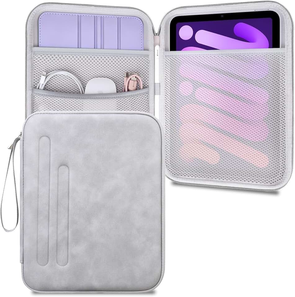 Lacdo iPad Mini 7 Sleeve, iPad Mini Case Bag, Tablet Sleeve Case for iPad Mini 7 (A17 Pro), iPad mini 6 5 4 3 2, Samsung Galaxy Tab A7 Lite/Tab A9 8.7" Hard Shell Protective Tablet Carrying Case, Gray