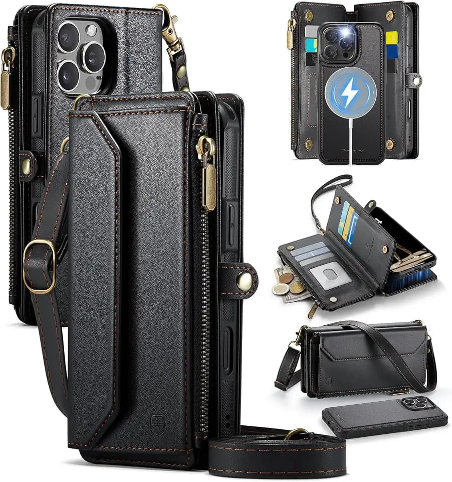 Strapurs for iPhone 14 Pro Max Magnetic Detachable Wallet Case, Black