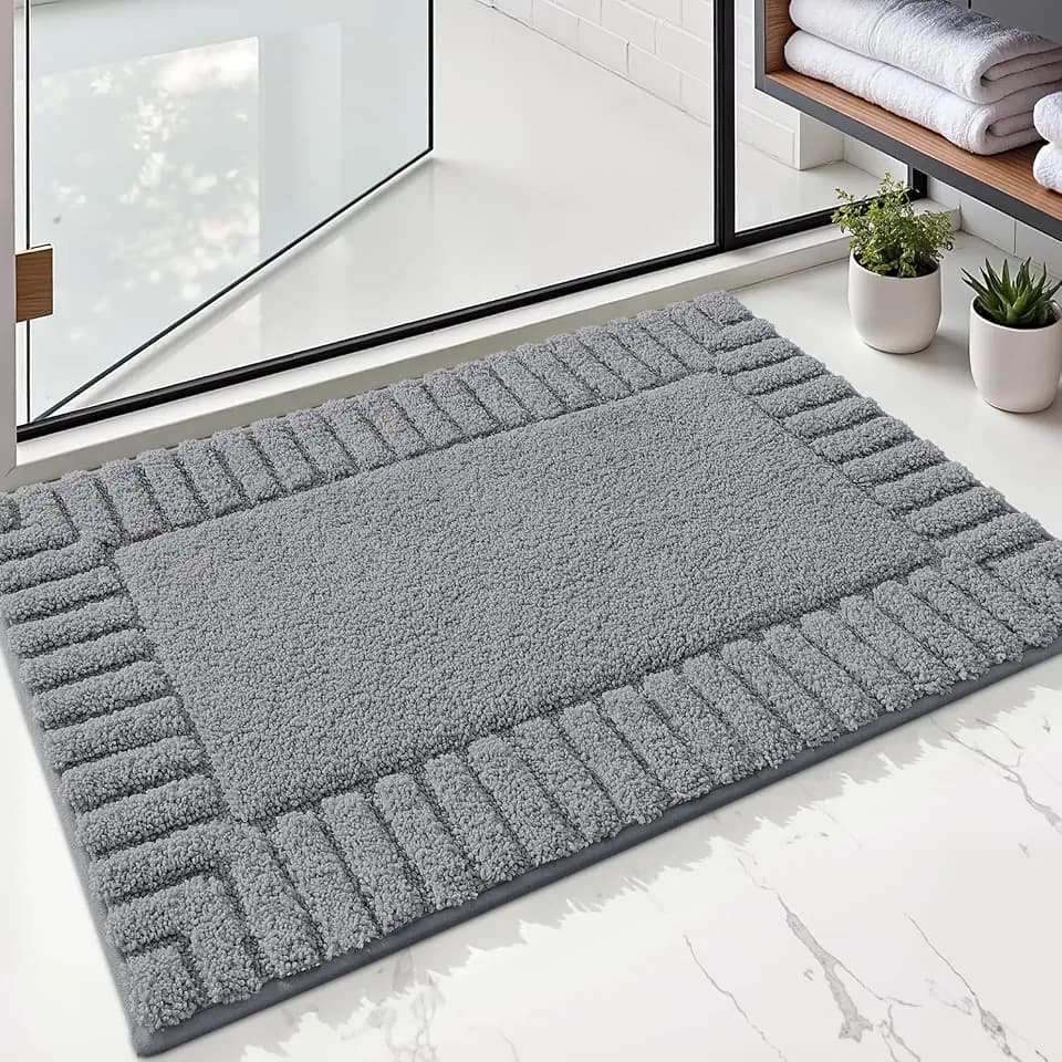 LUMI Soft Bathroom Rugs Absorbent, Non Slip Bath Mat 16x24, Dark Grey