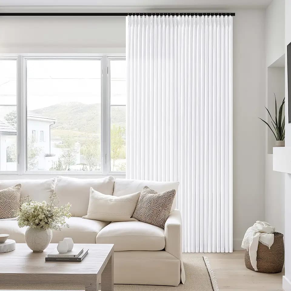 Snow White Pinch Pleated Semi Sheer Linen Curtain 105 Inch Extra Long Drape