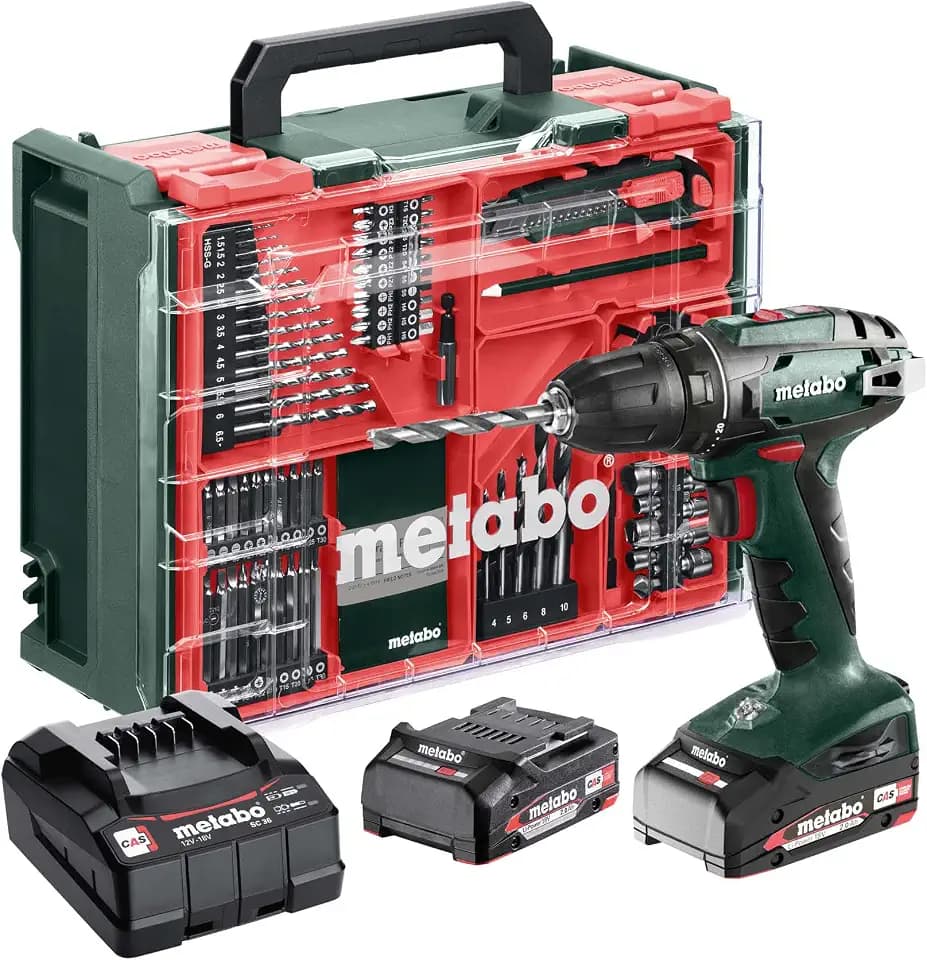 metabo Akku-Bohrschrauber BS 18 Set, 18 V Schrauber, 74-tlg. Zubehör-Set