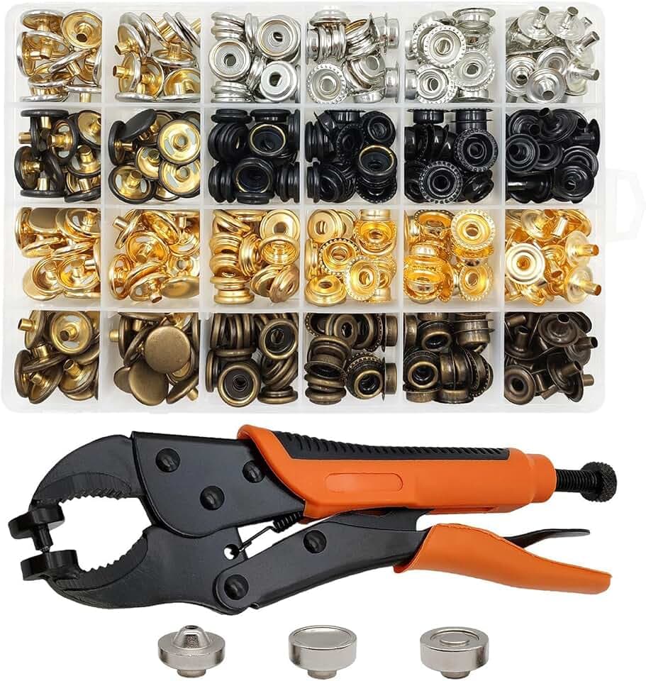 Druckknopf Set mit Zange 100 Sets, Einstellbare Druckknopfzange für Leder