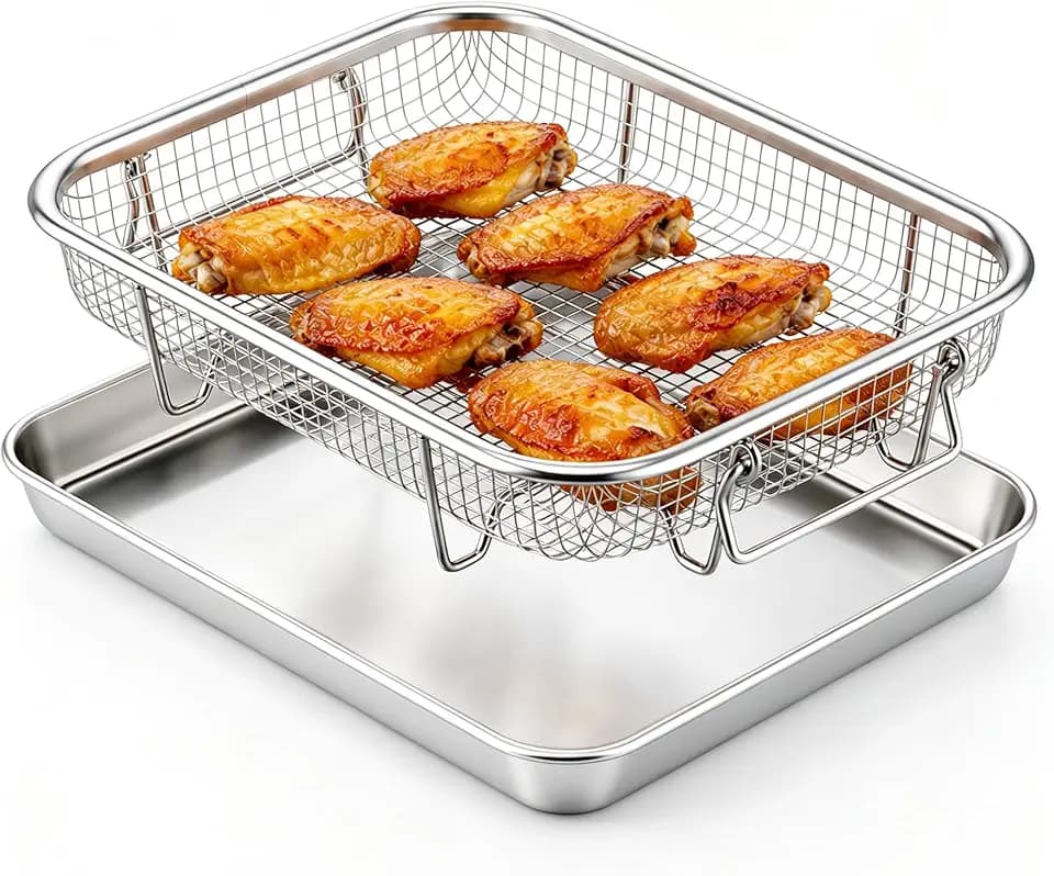 E-far Small Air Fryer Basket for Oven, 10.5'' x 8'' Air Fryer Basket & Tray