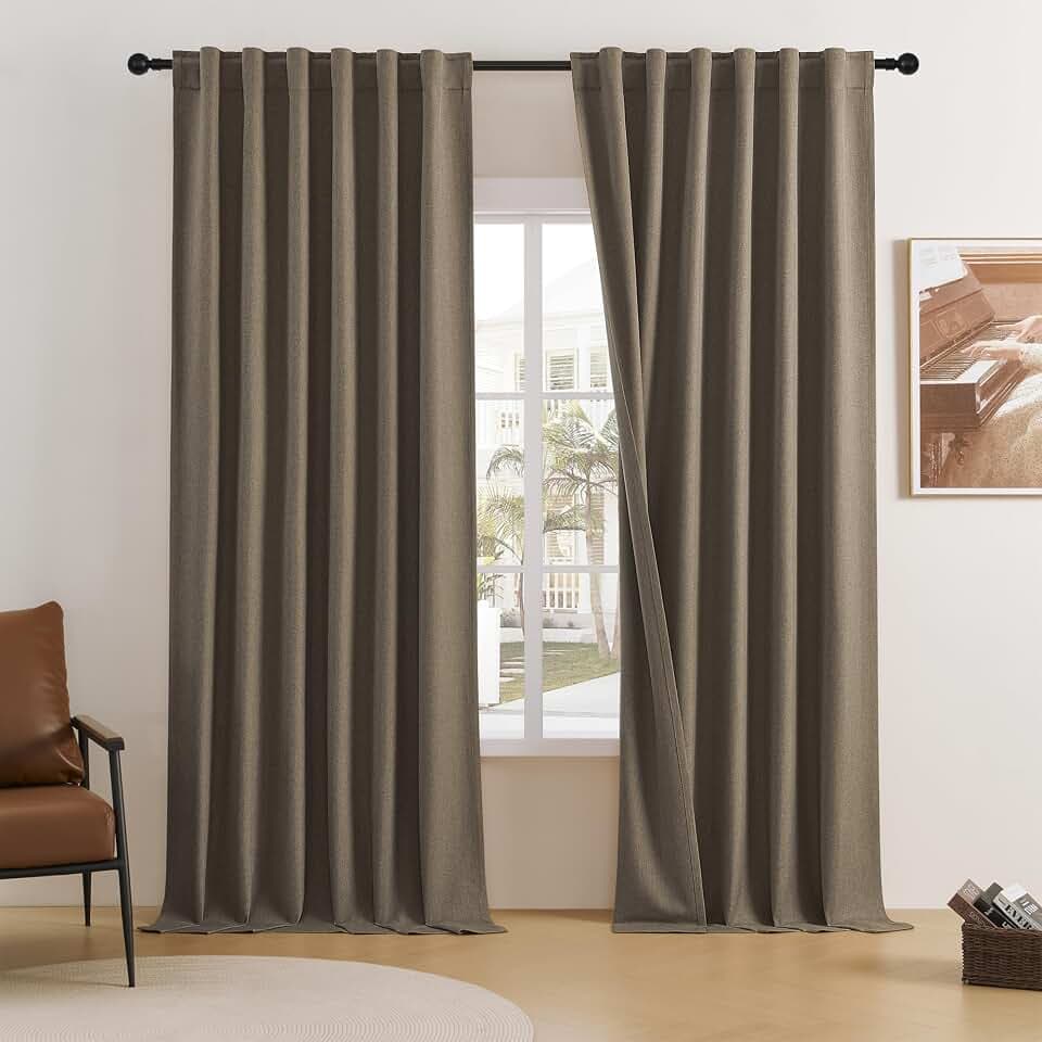DUALIFE Brown Curtain 96 Inches Long for Bedroom/Living Room Thermal Insulated Black Out Back Tab and Rod Pocket Dining Room Curtains Drapes 2 Panels - Chocolate Brown,W52 x L96