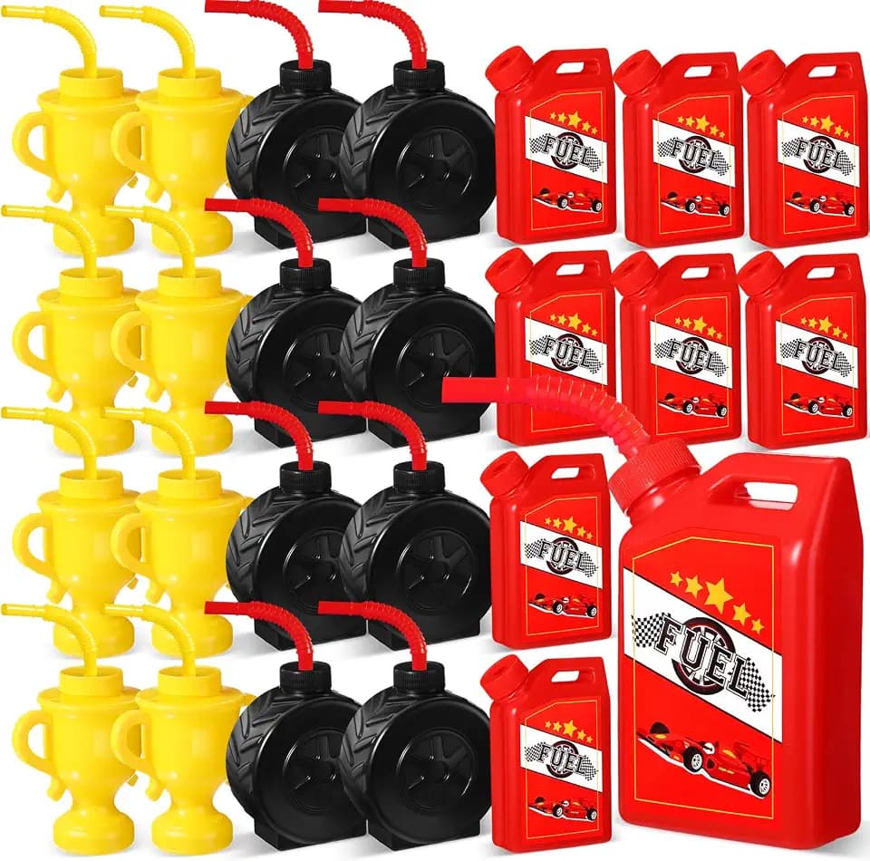 Mifoci 24 Pcs Race Car Cups with Straws, Trophy Tire Fuel for Kids Birthday