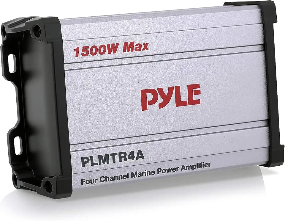 Pyle 4-Channel Marine Amplifier Receiver - Waterproof and Weatherproof Audio Subwoofer for Boat Stereo Speaker & Other Watercraft - 1200 Watt Power, Wired RCA, AUX and MP3 Audio Input Cable - PLMTR4A