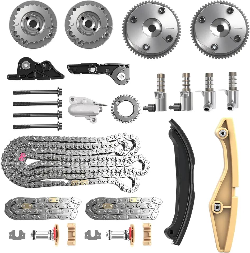 9-0738SVVT1 Engine Timing Chain Kit with 4 PCS VVT Sprockets&VVT Solenoids, For Ford Edge/Explorer/F-150/Flex/Mustang/Taurus/Transit-150 11-19, For Lincoln Continental/Mks/Mkx/Mkz 11-17#AT4Z6256B