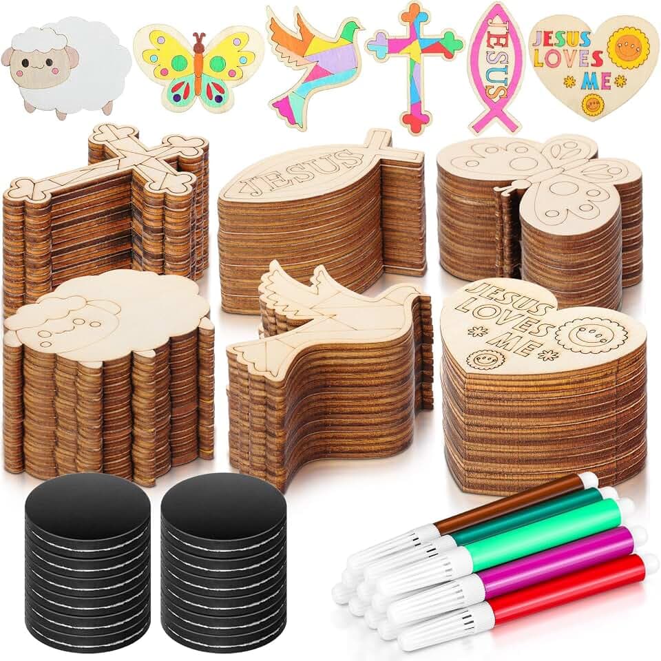 Blueweenly 24 Pack Wooden Religious Crafts Magnets Sunday School Bible