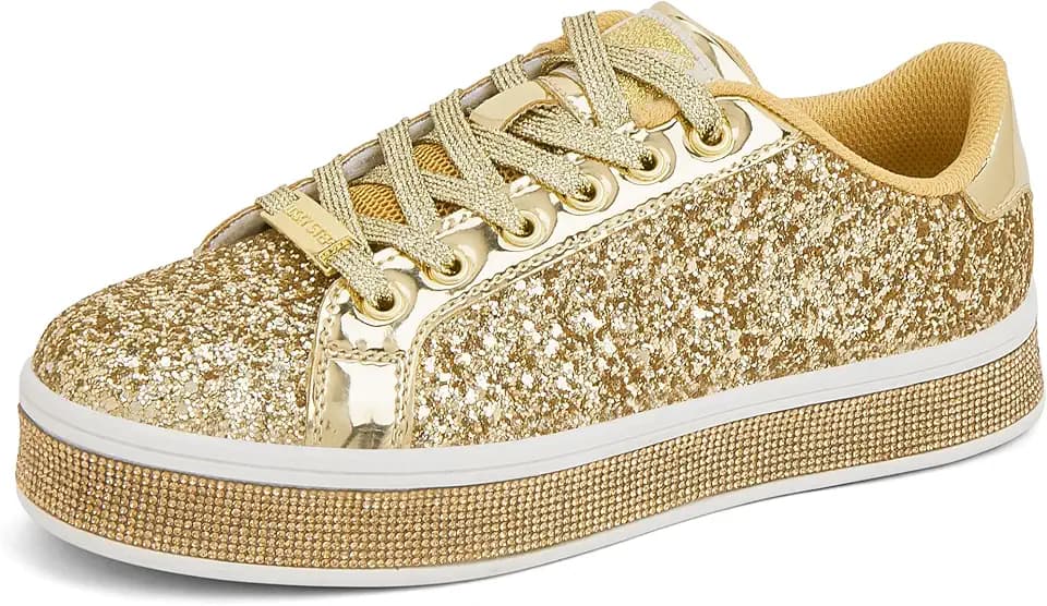 LUCKY STEP Damen Plateau Sneaker mit Glitzer, Funkelnde Schuhe