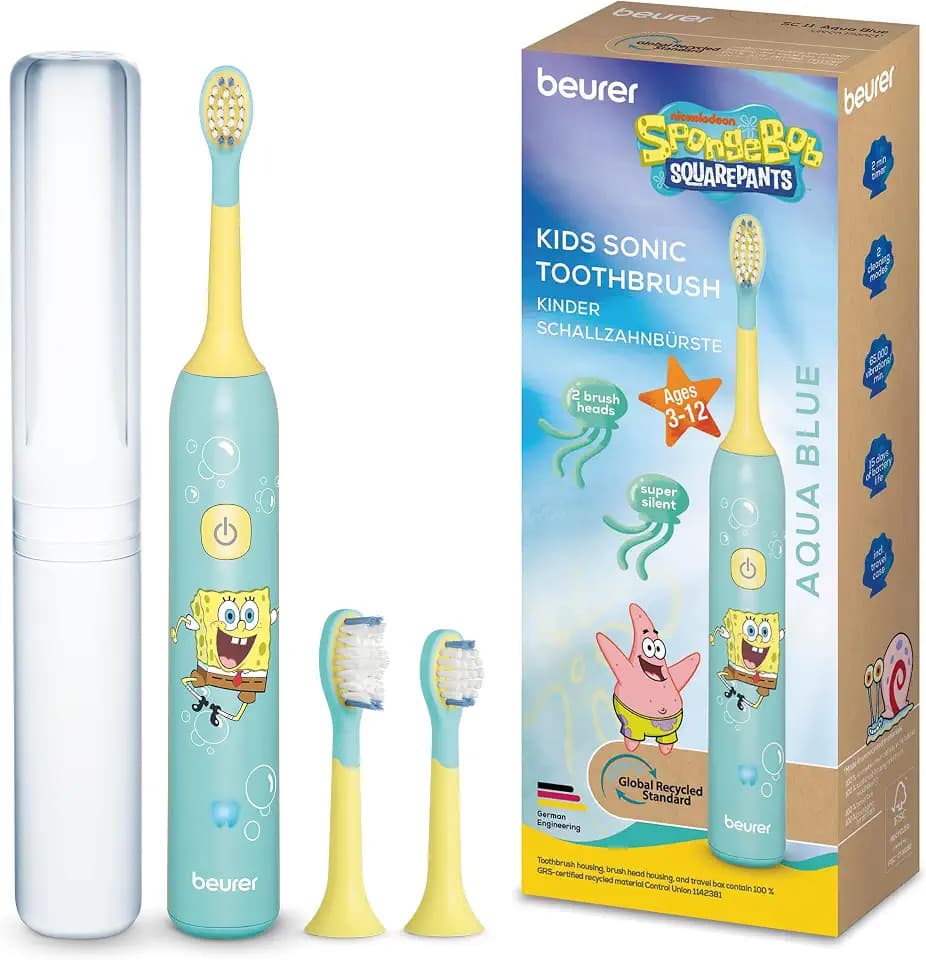 Beurer SC 11 Aqua Blue SpongeBob elektrische Zahnbürste Kinder, sehr leise
