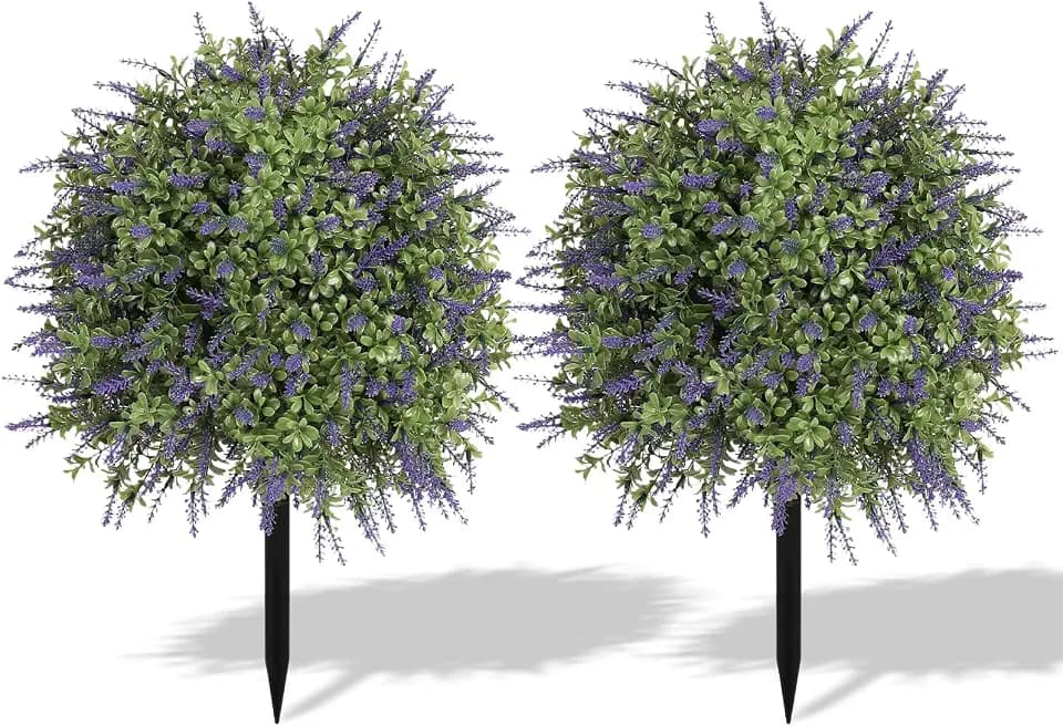 2pcs Artificial Topiary Boxwood Ball with Lavender, Purple