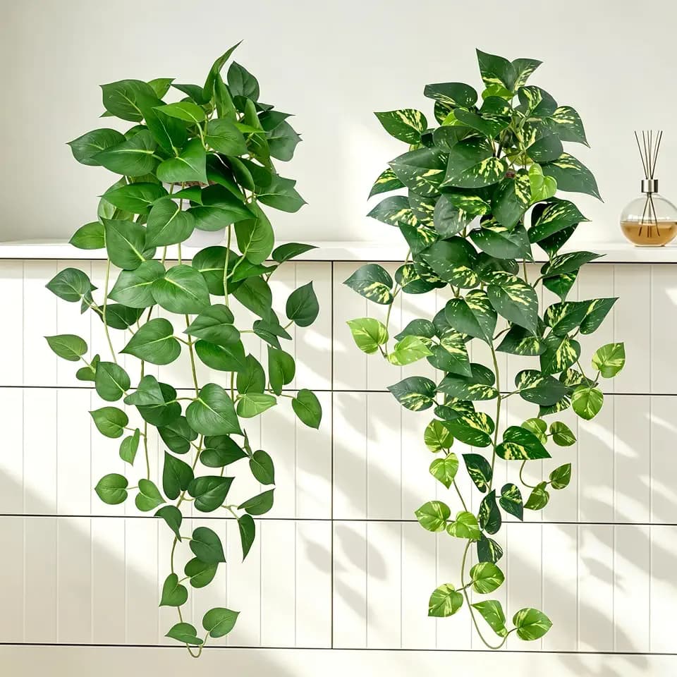 2 Pack Artificial Hanging Plants with White Pots 31.5''