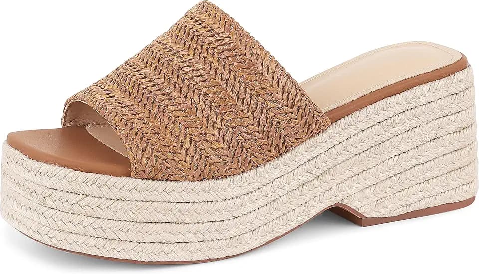 Erocalli Platform Sandals Women Raffia Espadrille Wedges Summer Beach Shoes