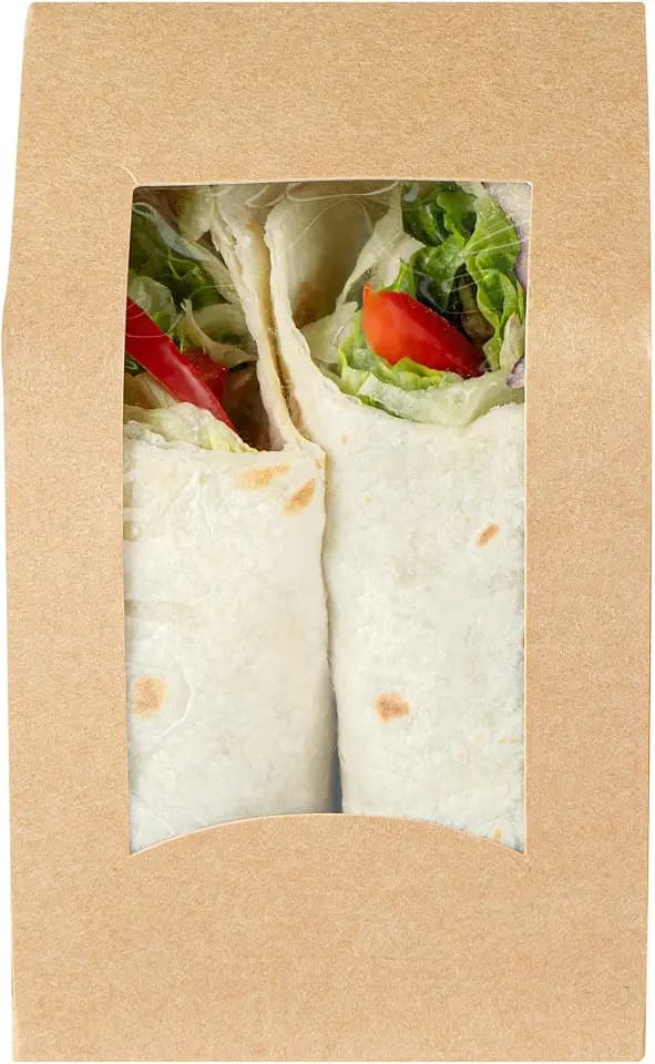 Restaurantware-Cafe Vision 5.9 x 3.7 Inch Sandwich Wrap Containers, 200 Angle Cut Sandwich Paper Boxes - With Window, Disposable, Kraft Paper To Go Sandwich Boxes, Grease-Resistant Lining