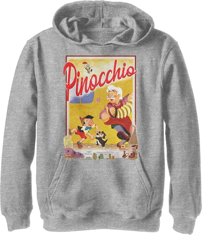 Disney Jungen Pinocchio Storybook Poster Hoodie T-Shirt, Athletic Heather, L