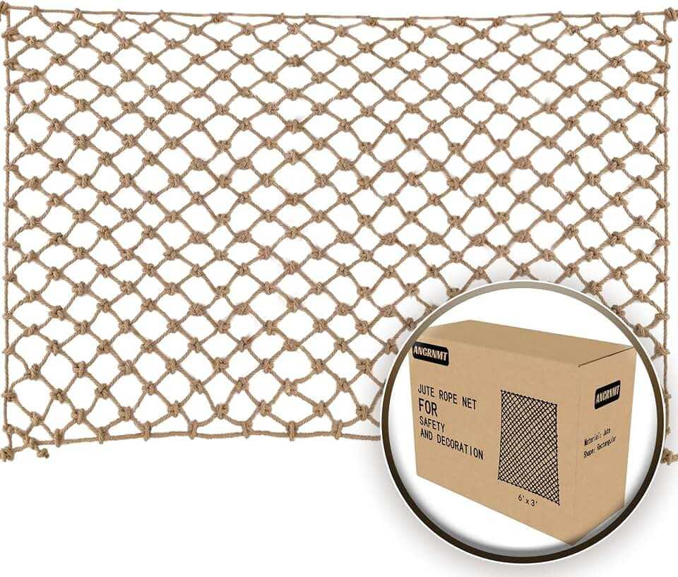 Jute Hemp Rope Nets for Safety and Decoration: Indoor & Outdoor Use, Kids' Climbing, and Versatile Protection (6ft x 18ft)