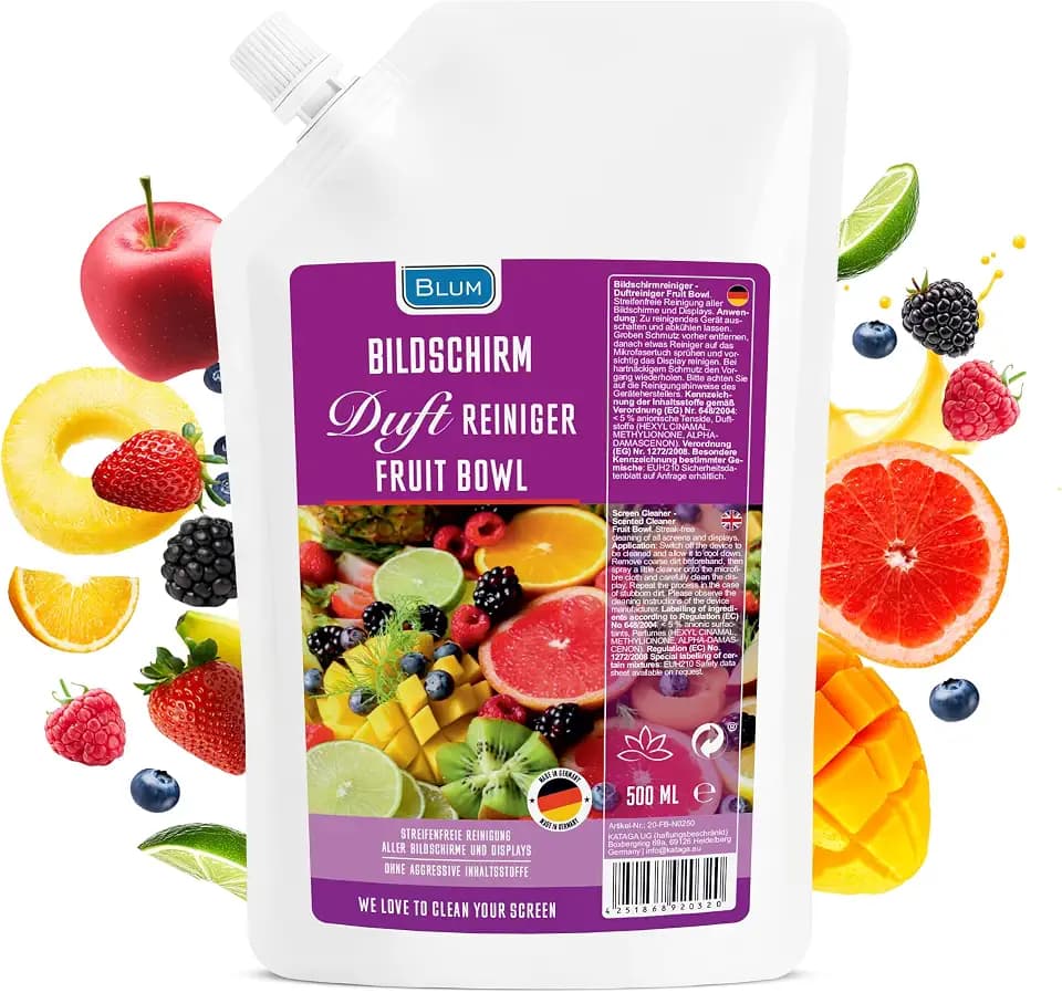Blum Nachfüllbeutel Bildschirm DUFT Reiniger Fruit Bowl 500 ml - Cleaner für OLED Monitor, PC Monitor, Fernseher Reiniger, Gaming Zubehör, Auto Zubehör, Handy Reinigungsset, Nachfüller