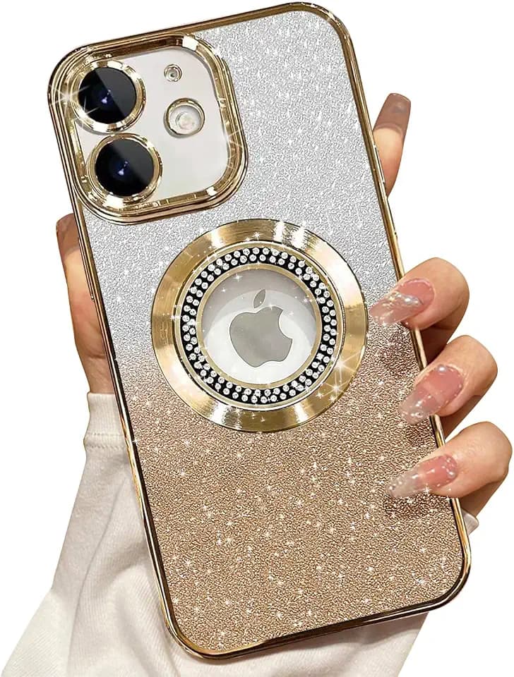 Misscase for iPhone 11 Magnetic Glitter Case Compatible with MagSafe,Full Protection Slim Shockproof Anti-Scratch Case with Camera Lens Protector Logo View Dust-Proof Net for Women Gold